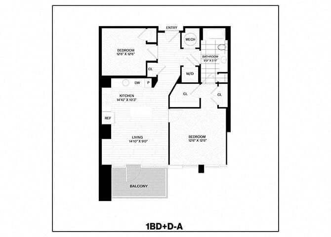 Floor Plan - 1 Bed/1 Bath Den-A
