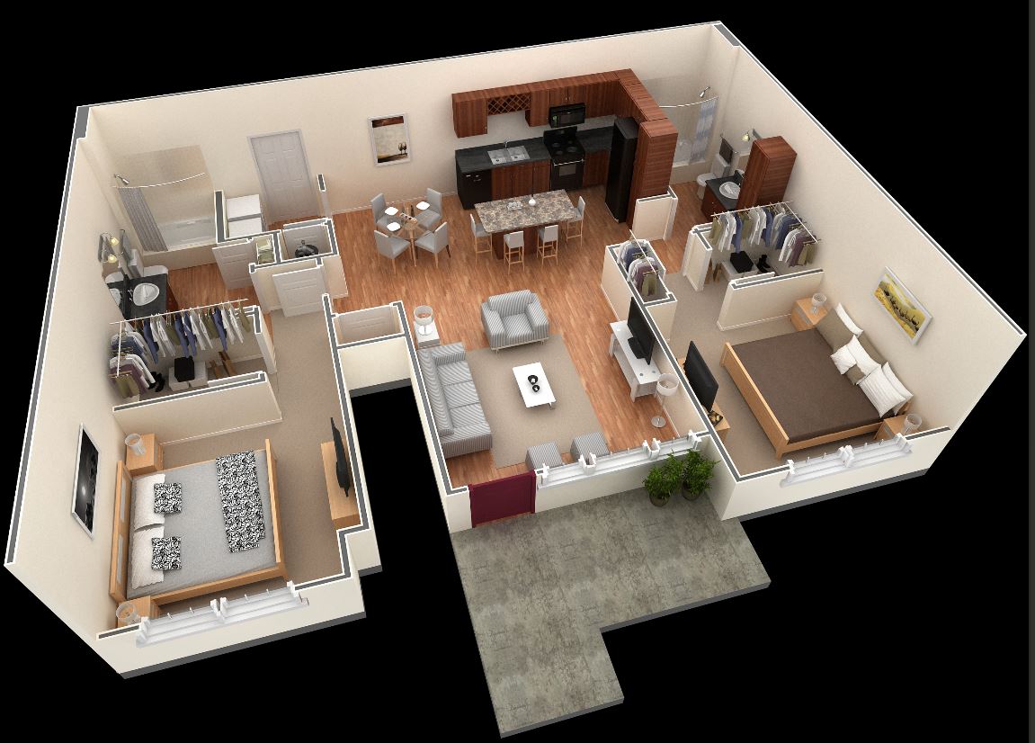 Floor Plan - 2 BR Grand Courtyard Garage