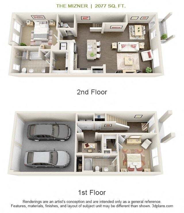 Floor Plan - Mizner - 2 Story Townhome