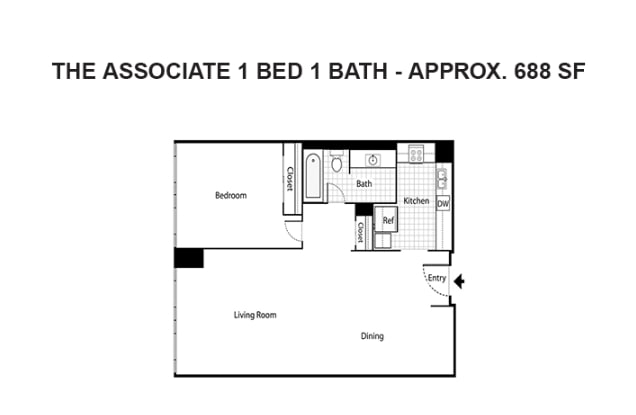 Floor Plan - 1 Bedroom 1 Bath Associate & Bachelor