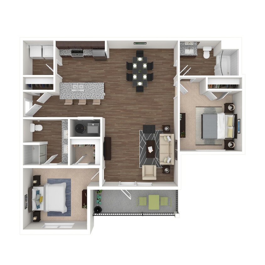 Harbor - Balcony - 2 Beds, 2 Baths, 1326 sq. ft. - Dark cabinets - Harbor - Balcony*