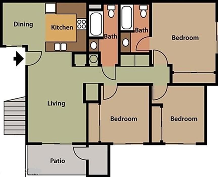 Floor Plan - 3 Bedroom 2 Bathroom ( Downstairs)