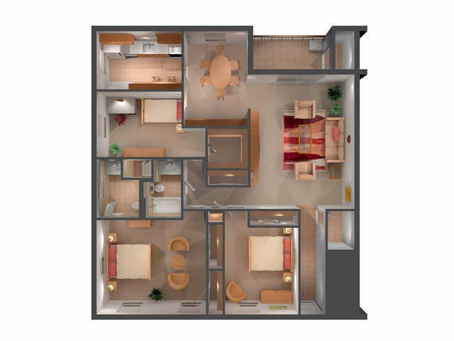 3 Bedroom Floor Plan - 3 Bedroom/2 Bathroom Apartment