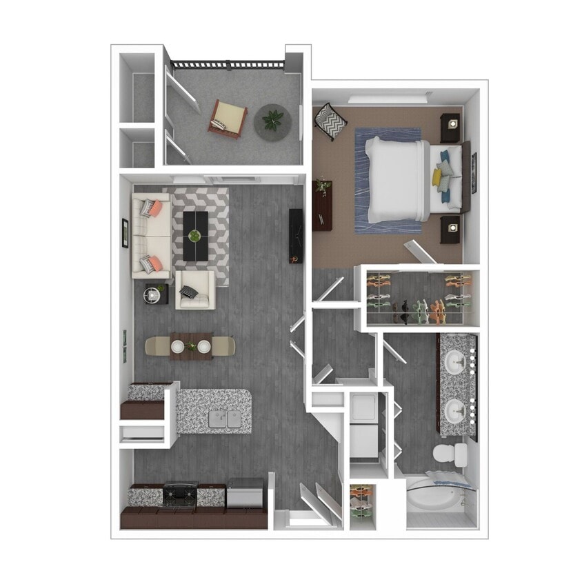 Floor Plan - 1 Bed 1 Bath 870 SqFt (750 Net)