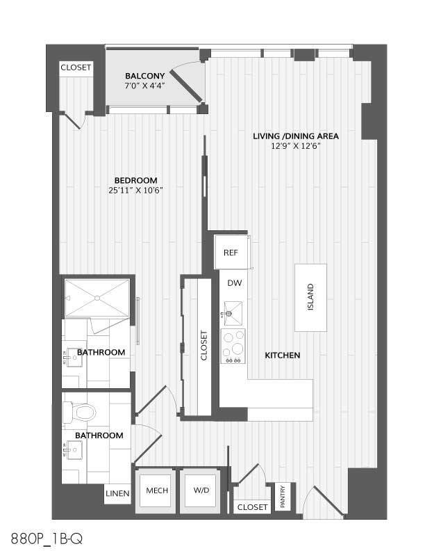 Floor Plan - 1 Bed/1 Bath-1B-Q_880 P