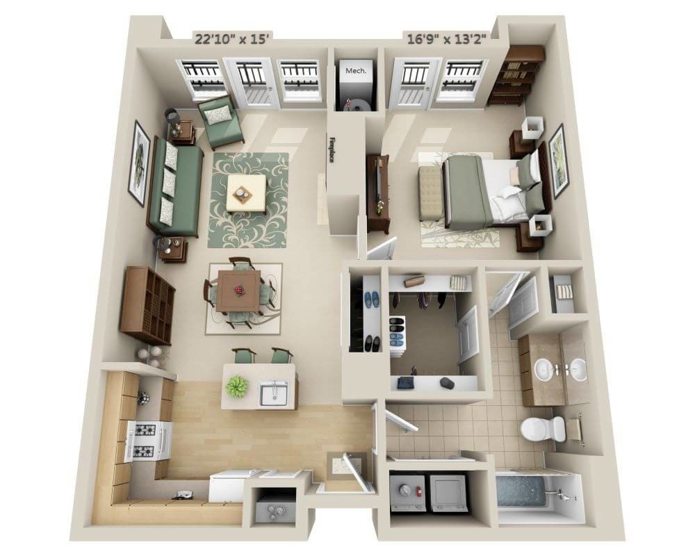 Floor Plan - One Bedroom A1F