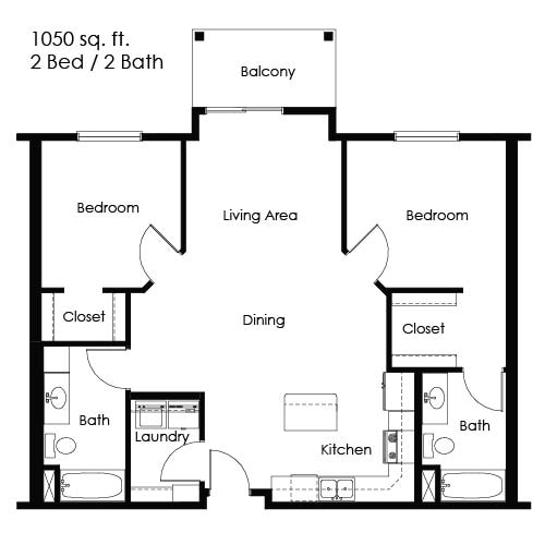 Floor Plan - 2 Bed / 2 Bath 1050 sq ft 2nd/3rd Floor