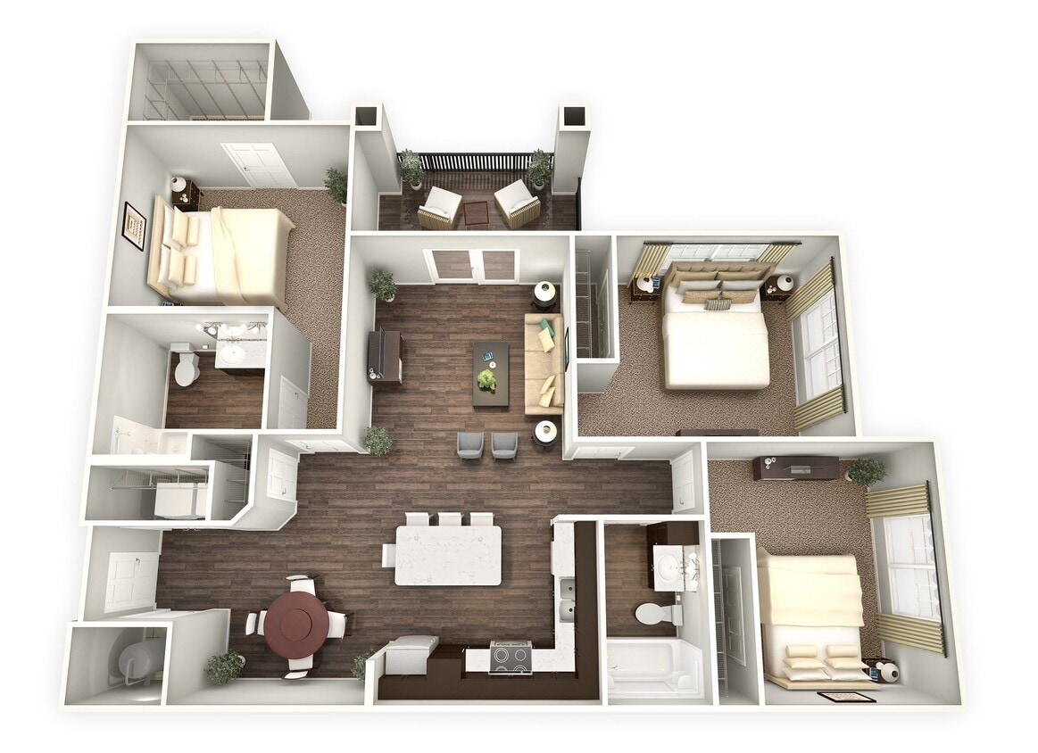 Floor Plan - 3BR 2BA (1359 SF)
