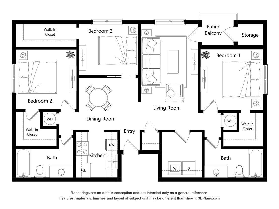 Floor Plan - Three Bedroom Two Bath