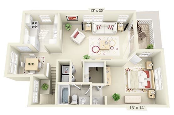 Floor Plan - 1 Bedroom Upstairs
