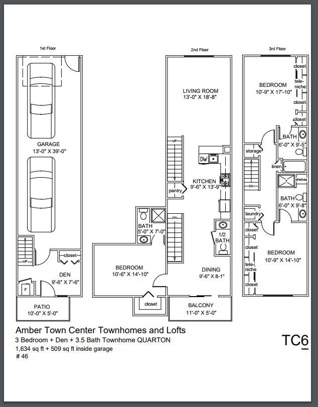Floor Plan - 3 Bedroom + Den Townhome