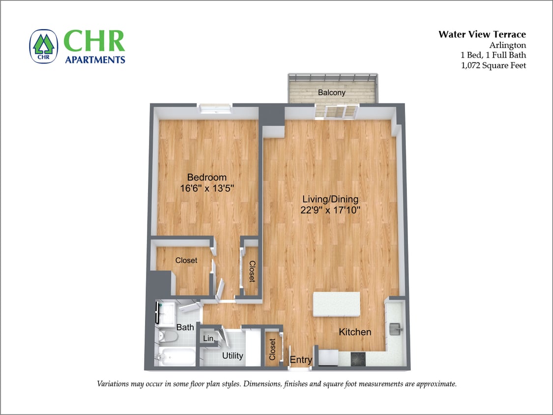 Floor Plan - 1 Bed/1 Bath Extra Large with Balcony