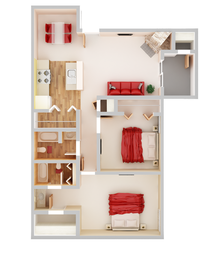 2 Bedroom, 977 sq. ft. - B3-Classic