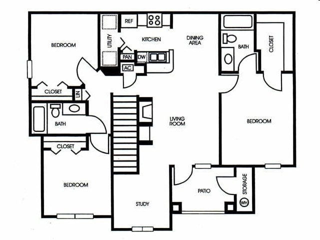 3BR/2BA w Study - 3/2 Upstairs