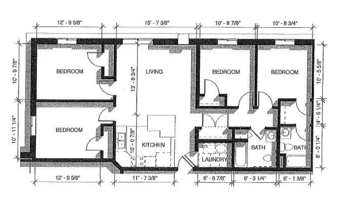 Floor Plan - 4 Bed 2 Bath | 1500 sqft