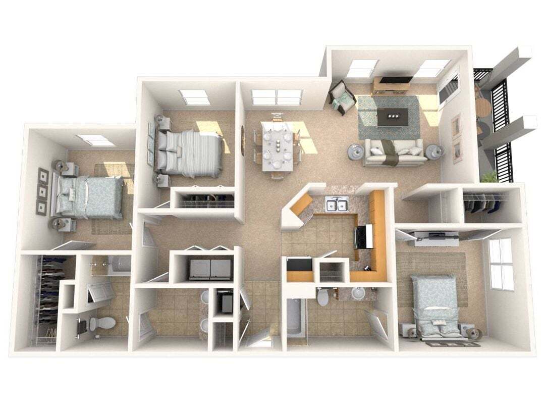 Floor Plan - Three Bedroom Two Bath