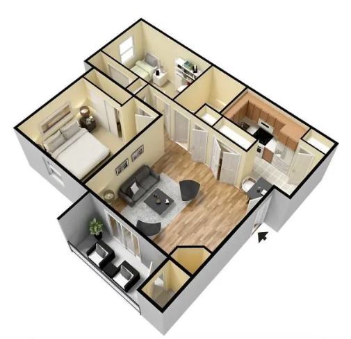 Floor Plan - B2 - 2 Bedroom - 1 Bathroom