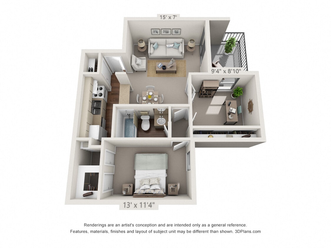 Floor Plan - 1 Bedroom, 1 Bath (with Den)