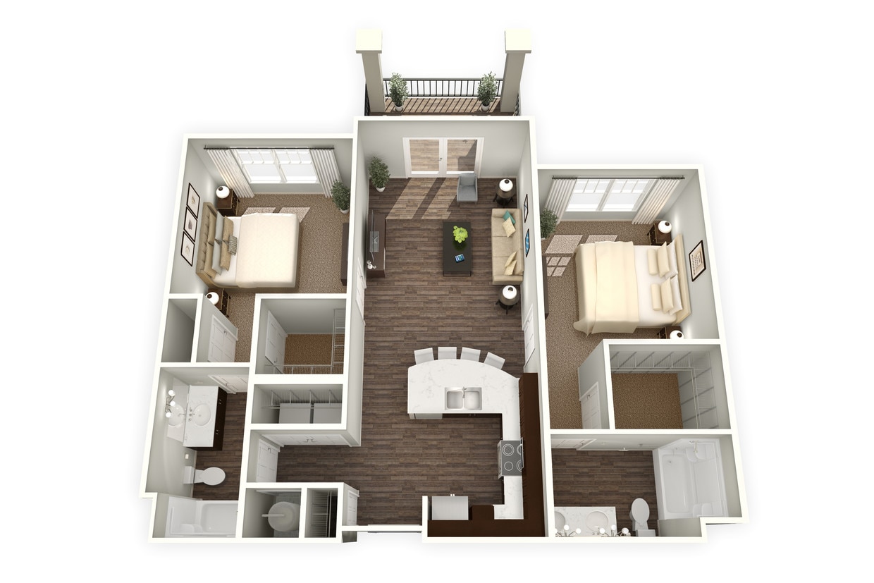 Floor Plan - 2BR 2BA (1069 SF)