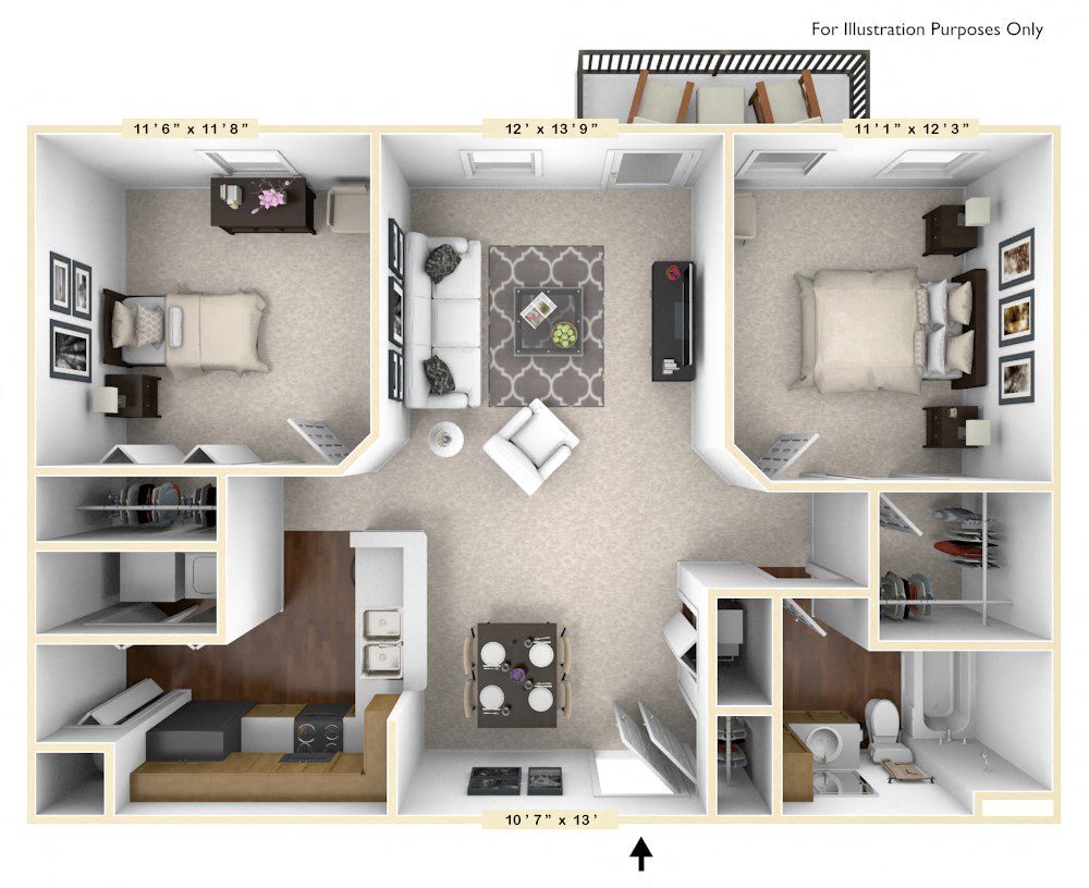 Floor Plan - The Wakefield 2 BR 1 BA