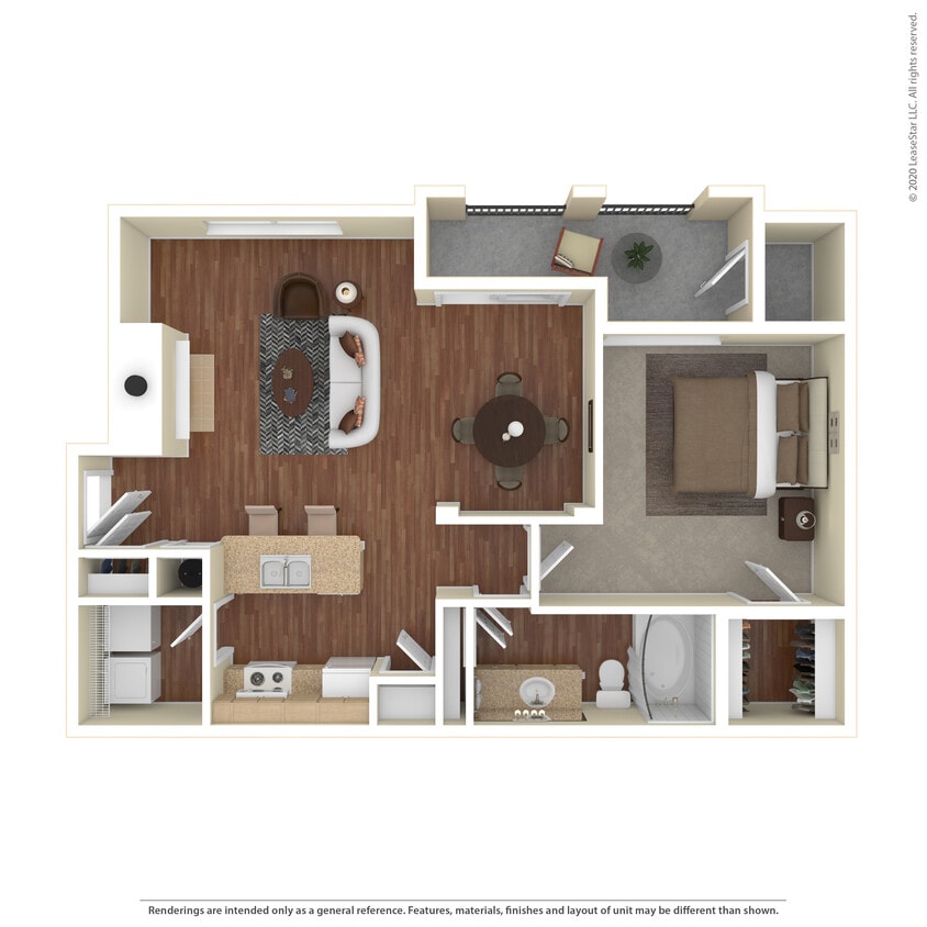 Floor Plan - 1 Bed 1 Bath Garage 894 SqFt (793 Net)