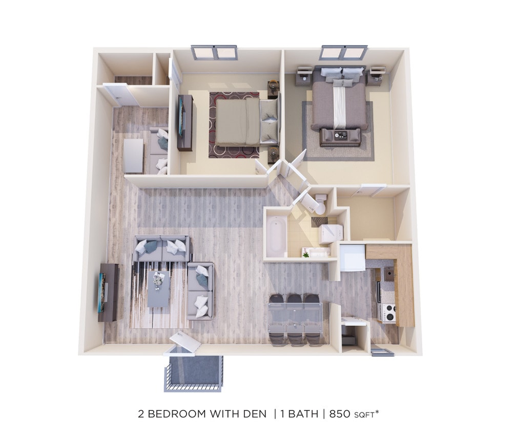 Floor Plan - Two Bedroom w/ Den - 850 sqft