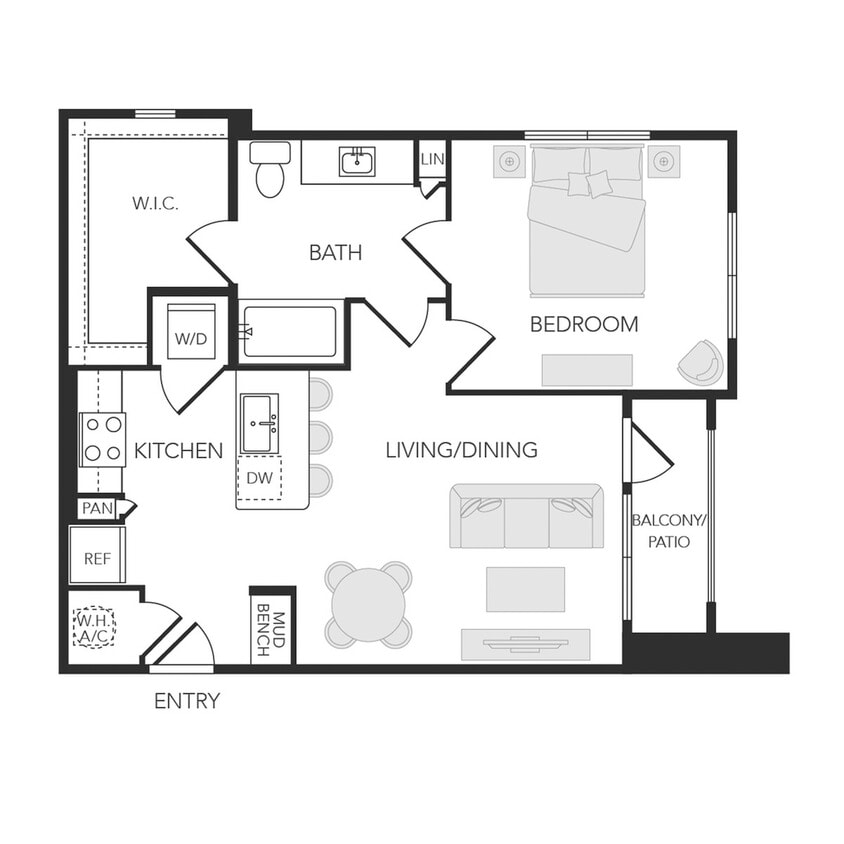 Floor Plan - 1BR 1BA (765 SF)
