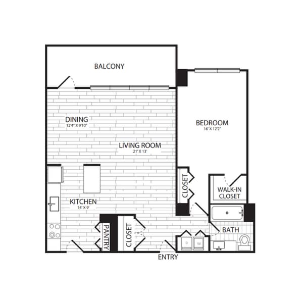 Floor Plan - 1 Bedroom, 1 Bath 966 SF A13G
