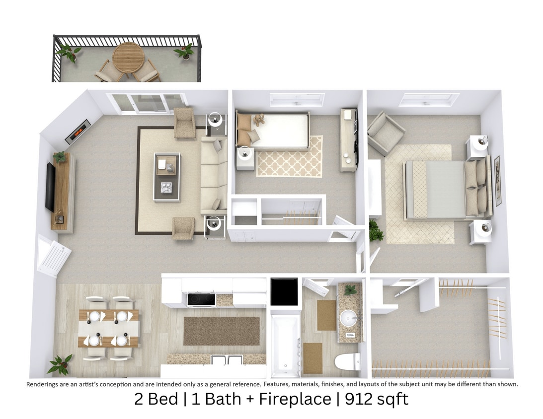 Floor Plan - 2 Bed | 1 Bath | 912 sq ft