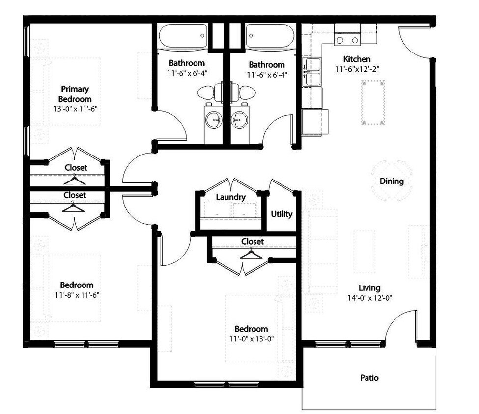 Floor Plan - 3-2 BR Horizon Courtyard