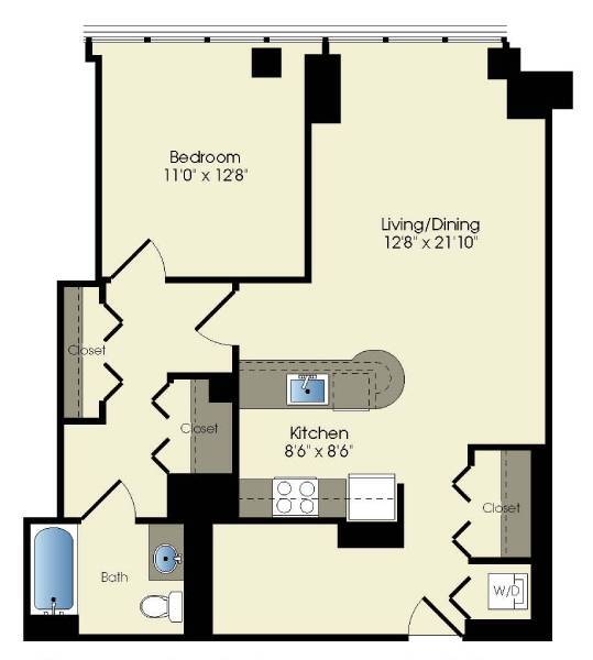 Floor Plan - 1 + den / 1 bath penthouse (PH5)