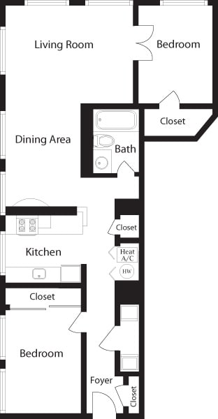 Kinney 2BC.jpg - K-BC Two Bedroom, One Bathroom