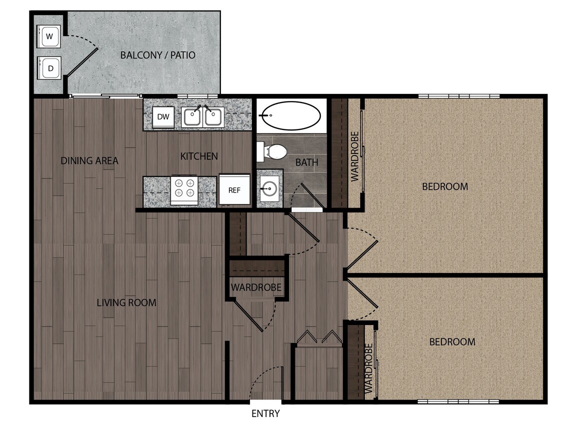 Floor Plan - Plan 3 - 2-Bedroom, 1 Bath, 1-Car-Garage
