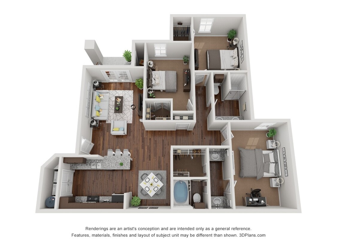 Floor Plan - 3BR 2BA (1422 SF)