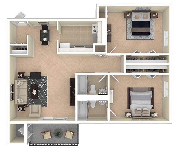 Floor Plan - 2 BEDROOM - 2 BATH