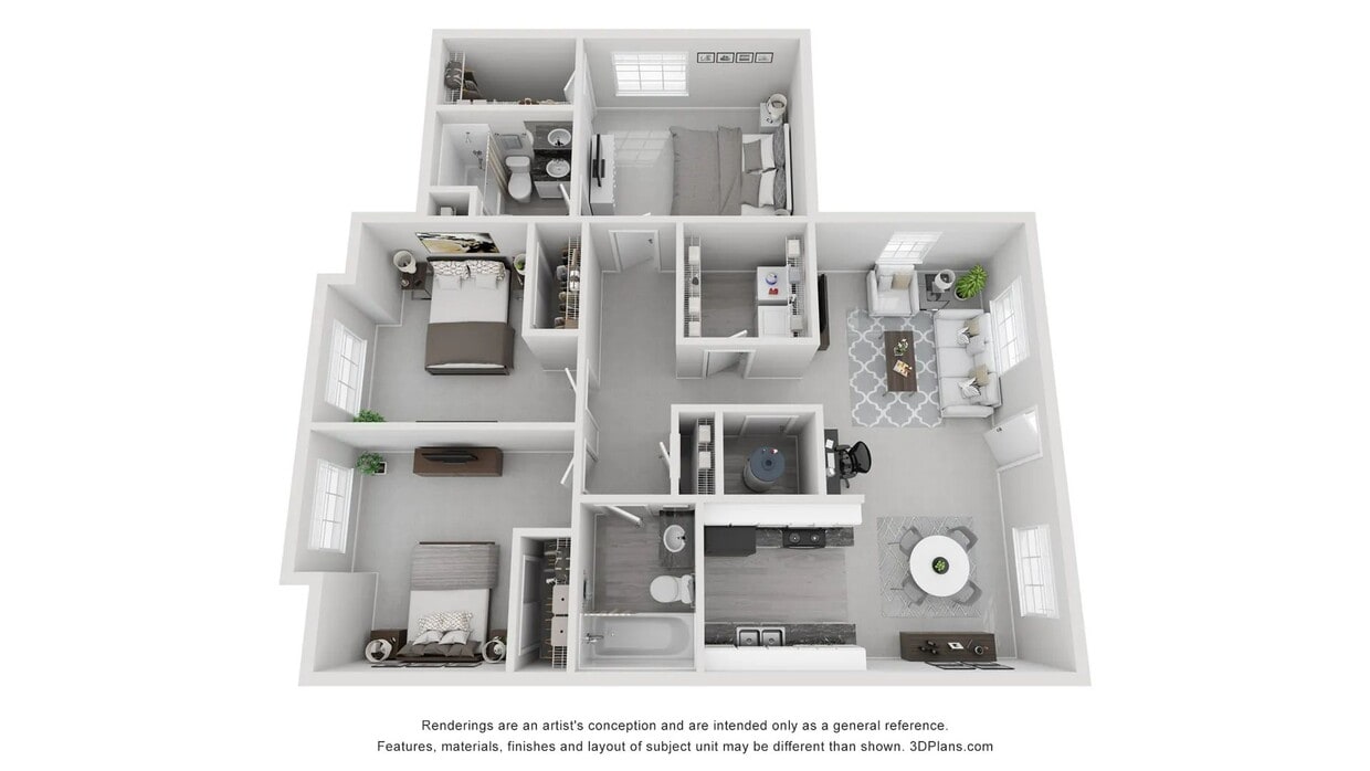 A 3D floor plan rendering of The Manhattan - The Manhattan