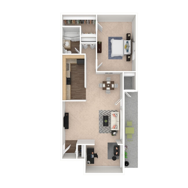 The Oak: Beds - 1: Baths - 1: SqFt Range - 878 to 878 - North Shore Gardens