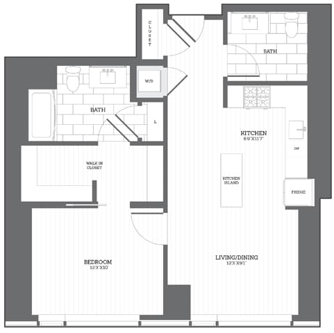 Floor Plan - 1 Bed/1.5 Bath B2