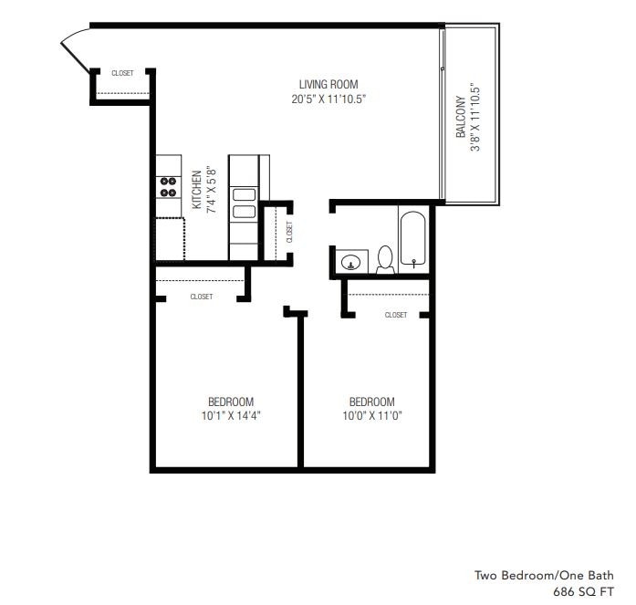 Floor Plan - Two Bedroom-One Bath