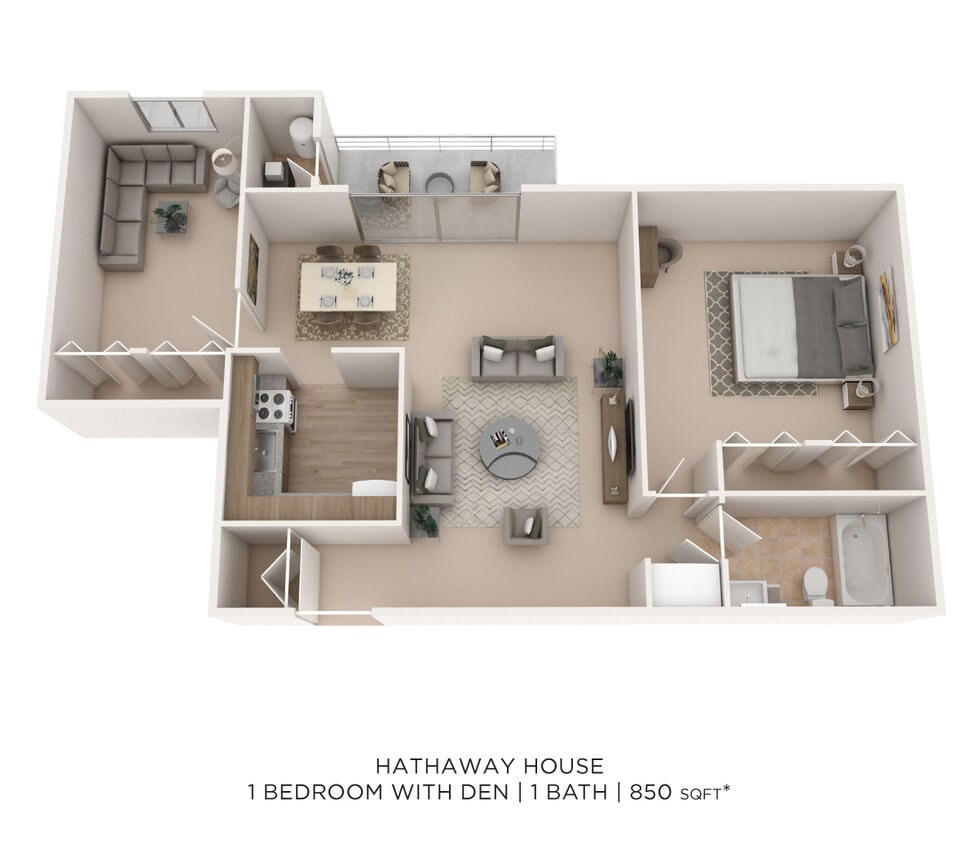Floor Plan - One Bedroom w/ Den - 882 sqft