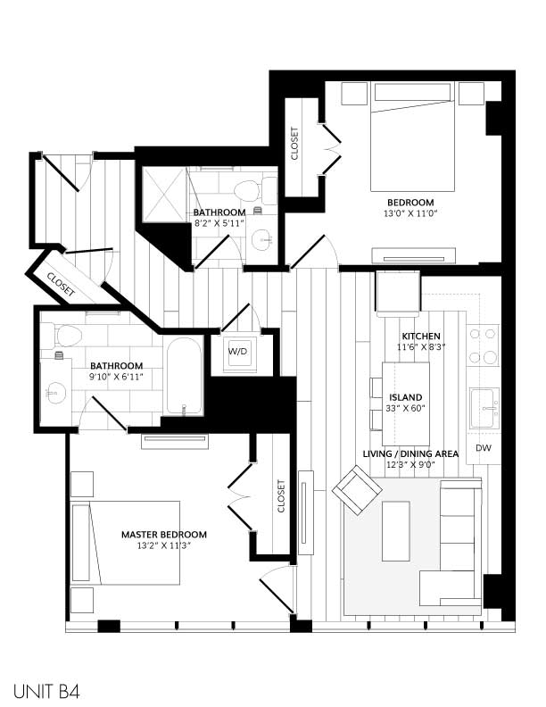 UNIT_B4 - 1-Bedroom 2-Bathroom Den | 828