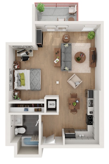 Floor Plan - Studio - 664 sqft
