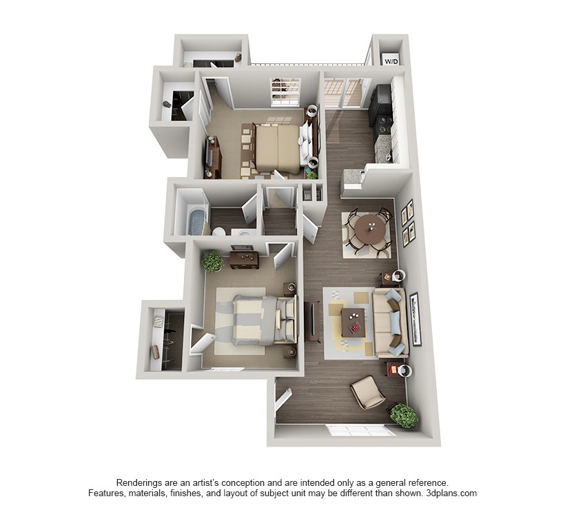 Sapphire_2x1_875sf - 3D for Web.jpg - 2 Bedroom 1 Bath