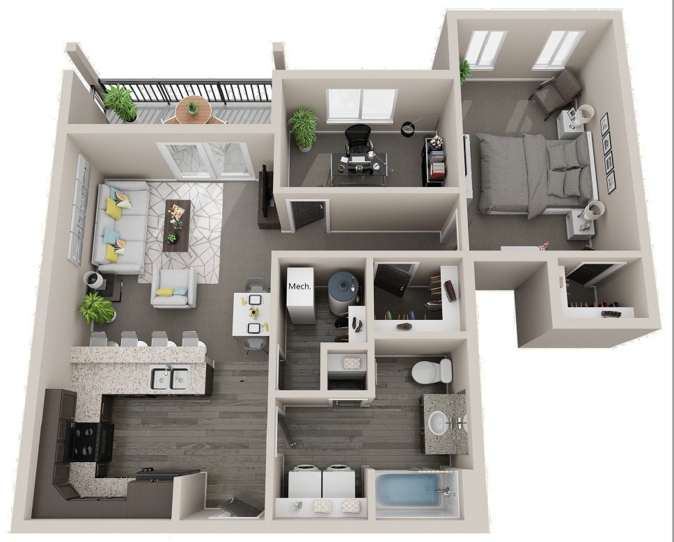 Floor Plan - 1 Bedroom 1 Bathroom + Den Apartment