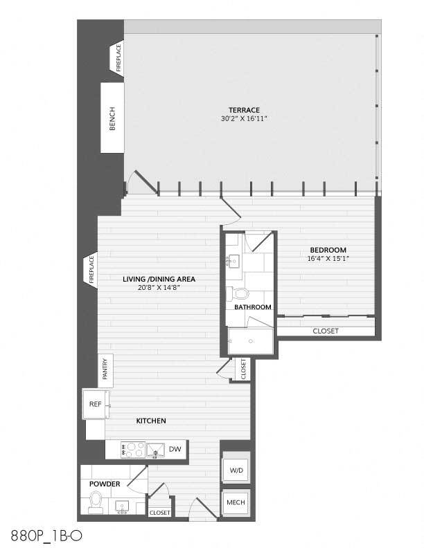 Floor Plan - 1 Bed/1 Bath-1B-O_880 P