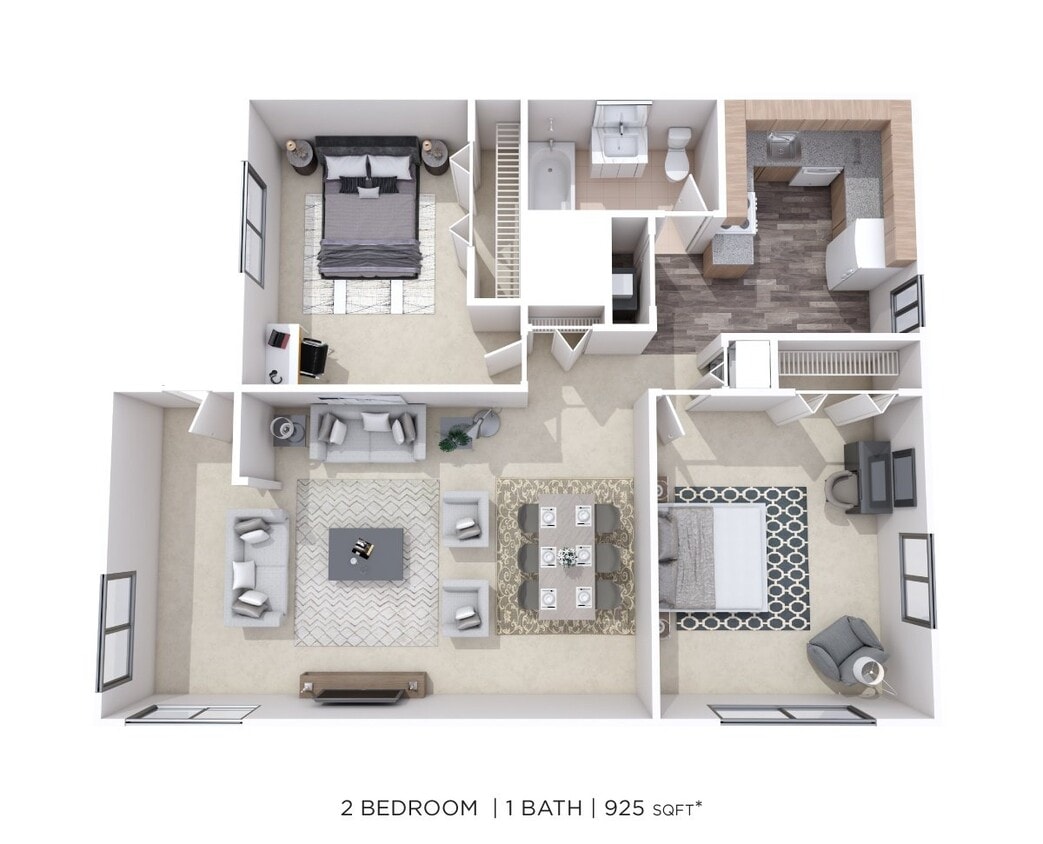 Floor Plan - Two Bedroom - 925 sqft