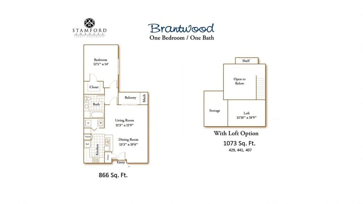 Floor Plan - 1 Bed 1 Bath Brantwood