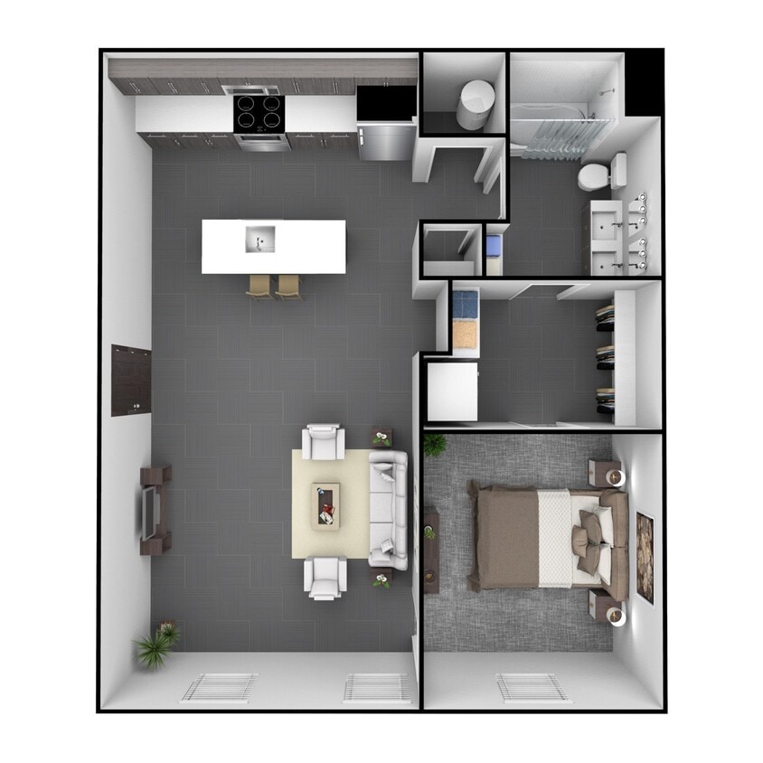 Floor Plan - 1 Bedroom, 1 Bathroom 760 SF