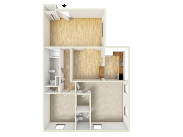 Two bedroom floor plan - Two Bedroom 1.5 Bath