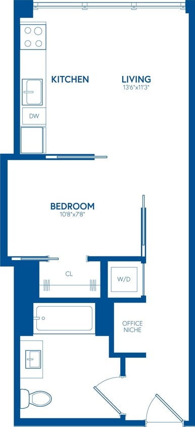 Floor Plan - 1 Bedroom, 1 Bath, Office Nook - 524